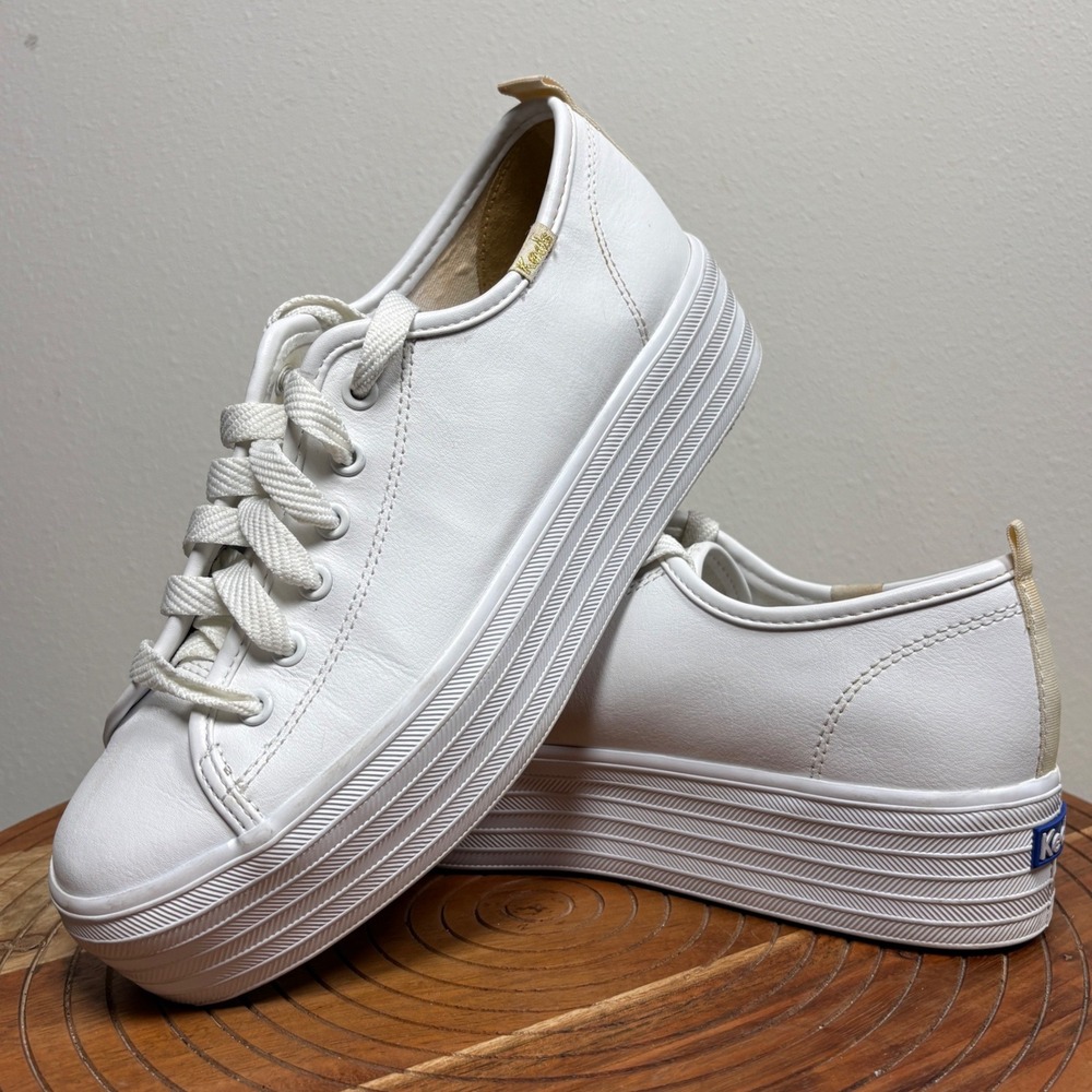 Keds Triple Up White Leather Platform Sneakers WH61626 Womens 8